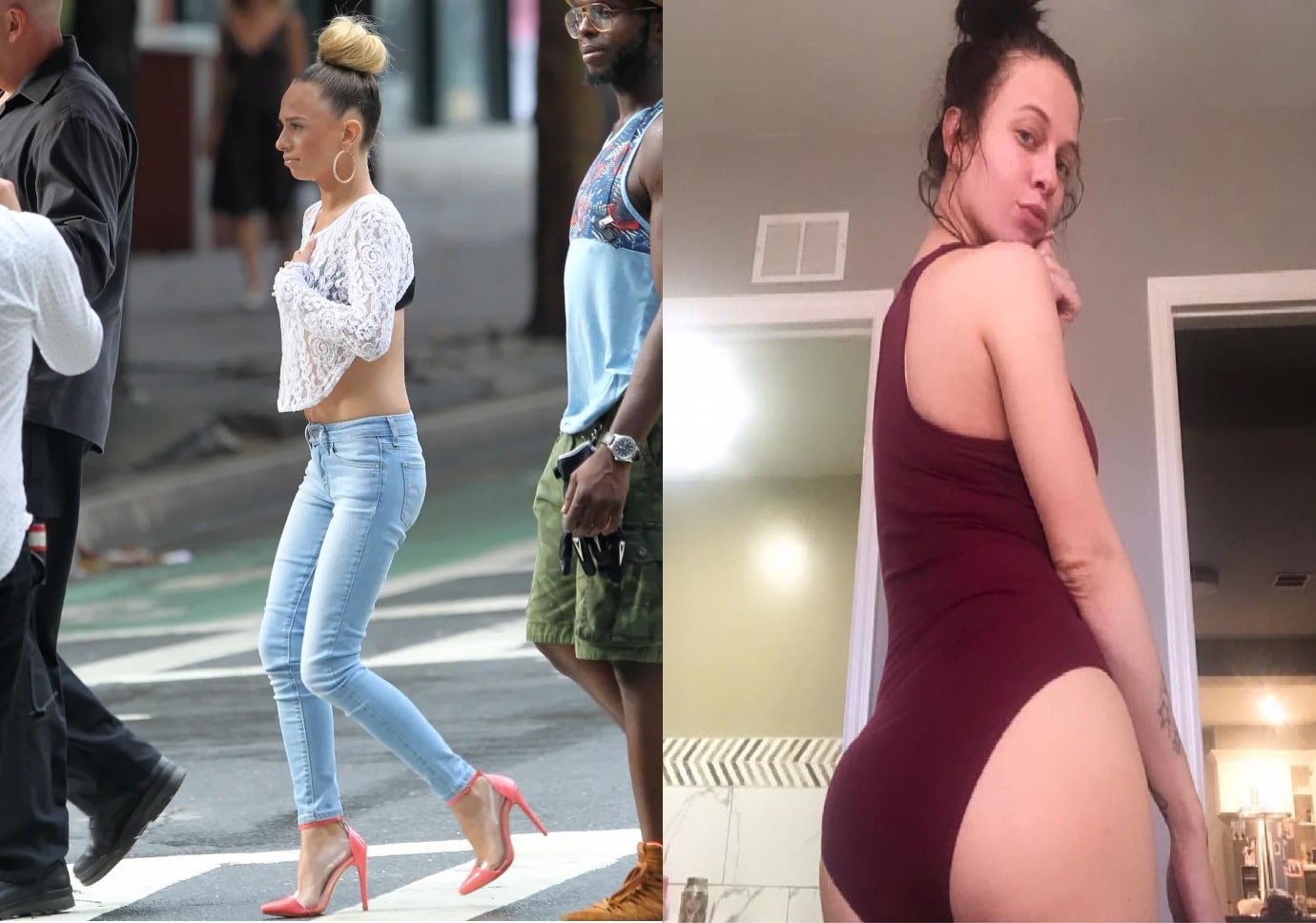 A picture of Mariahlynn before and after butt surgery.